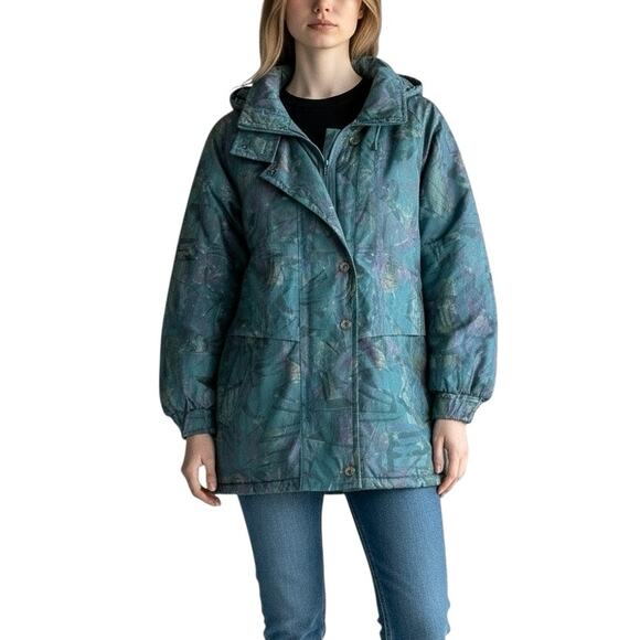 Vintage 80s Dannimac Abstract Puffer Jacket - L - Picture 1 of 5